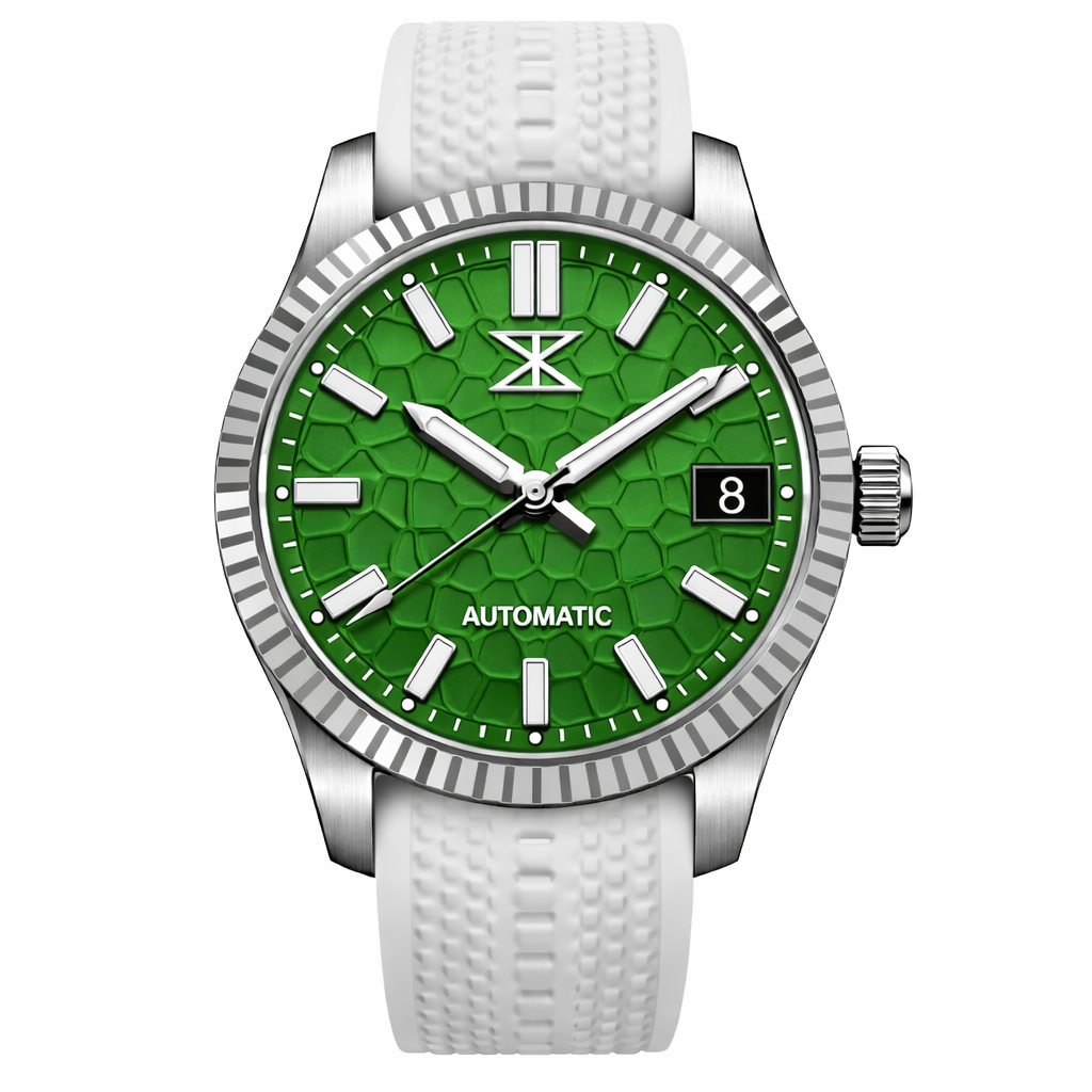 Trix TRX-01 with verde honeycomb dial on white rubber strap